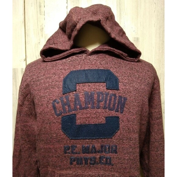 Champion Hoodie Sweater Sweatshirt Size Medium Burgundy No Drawstring - Picture 1 of 7